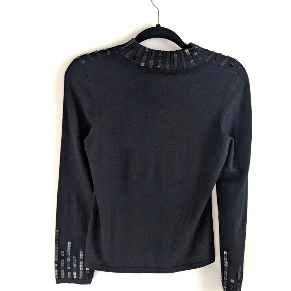 VINTAGE Black Mock Neck Square Line Sequin Sweater S